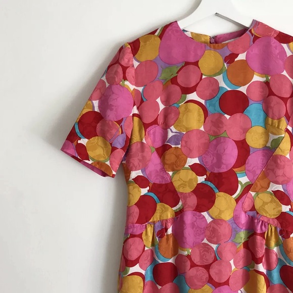 vintage pink red floral polkadot silk dress S - Picture 3 of 4